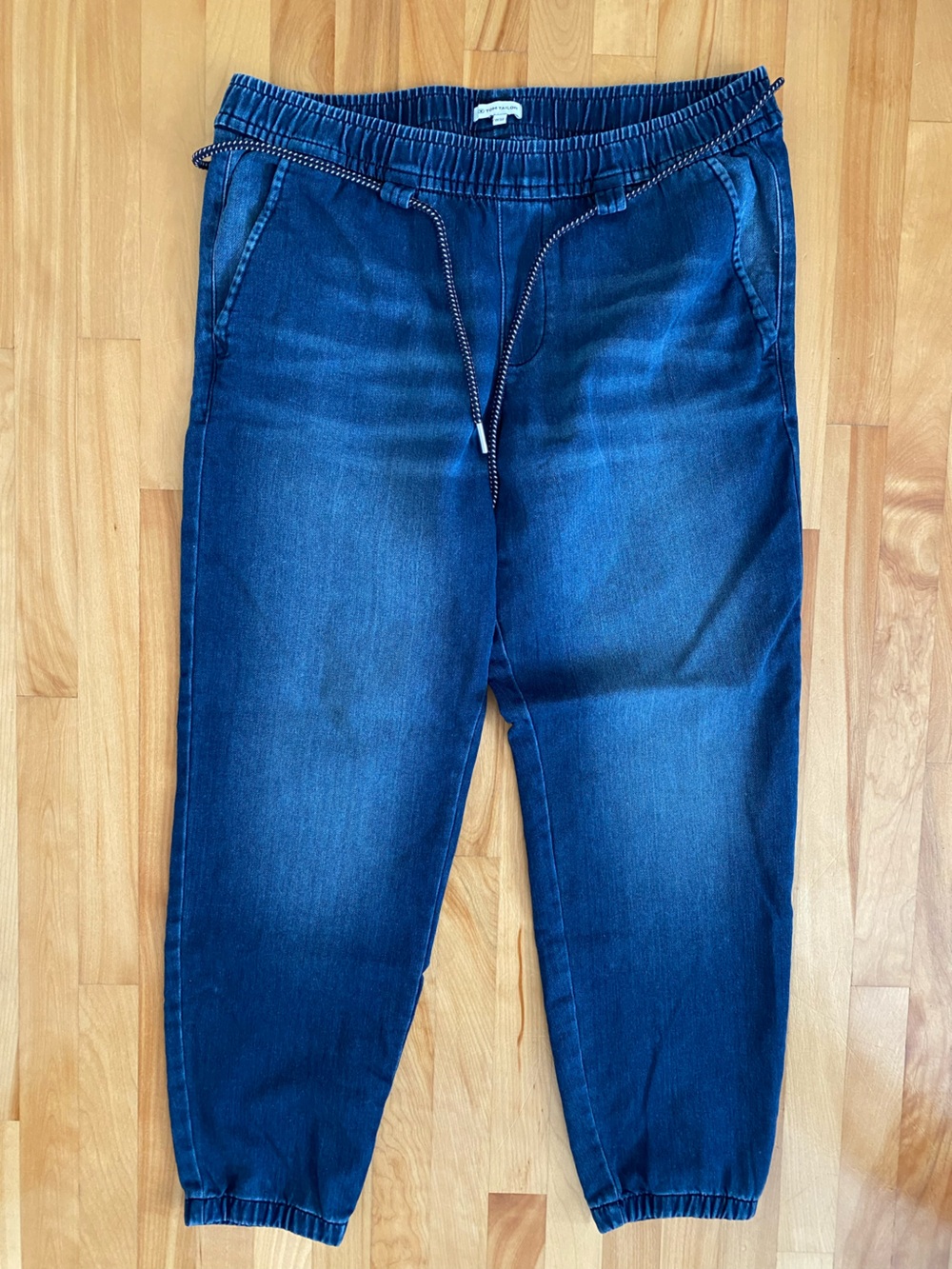 Women’s Blue Denim Jogger Pants with Drawstring Waist